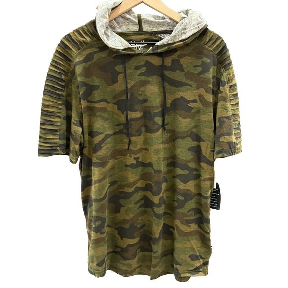 Camo Short Sleeve Hoodie Womens Medium Brooklyn‎ Cloth Green Pullover Streetwear - Picture 1 of 13